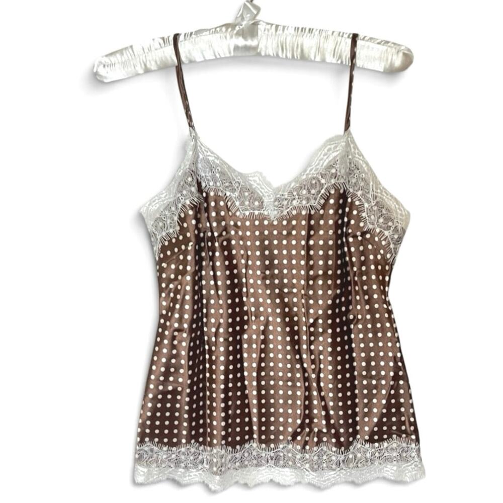 GLG Brown Polka Dot Lace Satin Cami Top XS Coquette Downtown Girl Fairy
